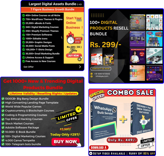 Examples of digital products: ebooks, courses, templates